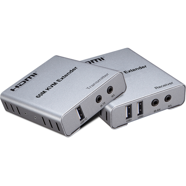 60M HDMI KVM Extender Over Ethernet Cat5e/6 RJ45 Cable 1080P HDMI USB Extender Video Audio Extension Splitter for USB Keyboard