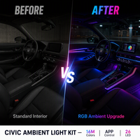 Éclairage d'ambiance pour Honda Civic 2016, 26 LED, éclairage d'ambiance RGB complet pour l'intérieur, console centrale, panneau de porte