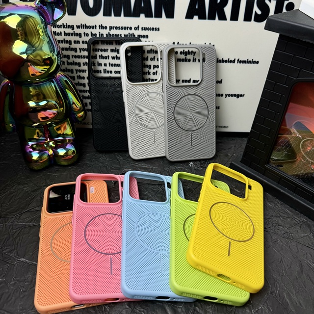 Candy Color PC Heat Dissipation Dot Holes Breathable Shockproof Phone Case for 14 15 Pro Wireless Charging Magnetic Ultra