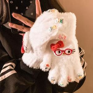 Mitaines en tricot douillettes pour femmes, motif KT mignon, en peluche, fil moelleux, épaisses, chaudes, résistantes au froid, pour l'extérieur - Product Image 4