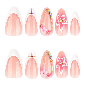 <span class=keywords><strong>Faux</strong></span> <span class=keywords><strong>ongles</strong></span> de luxe 3D à presser, courts, forme amande, French manucure, réutilisables, roses et blancs, pour salon de beauté, vente en gros - Product Image 5
