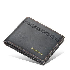 Baellerry Short Square Men's Purse Fashion Solid Color Leather Card Holder Open Two-fold Mexican Wallet Men