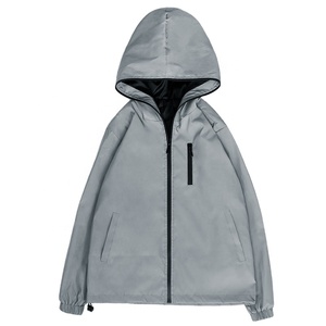 Veste coupe-vent réfléchissante à capuche zippée tendance pour homme, nouvelle collection automne, couleur pierre, pour activités de plein air - Product Image 2