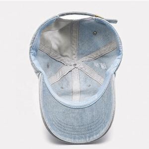 Wholesale Unisex 6-Panels Distressed Washed Sport <b>Cap</b> and Hat Women Men <b>Plain</b> Worn Out Cotton Denim Baseball <b>Caps</b> - Product Image 3