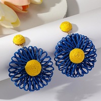 Nouveau Designer tissé à la main bohême grande fleur raphia macramé boucles d'oreilles pour femmes bohême boucles d'oreilles goutte géométrique exagéré bijoux