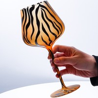 Verres à vin rouge tendance imprimé léopard, zèbre, vache, gobelets décoratifs créatifs, en cristal fait main, style victorien, mats, réutilisables, pour mariage