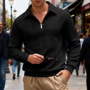 2026 Spring Autumn Men's Heavyweight Textured Casual Commute Lapel <b>Zip</b> <b>up</b> <b>Polo</b> Sweatshirt - Product Image 5