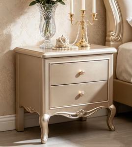 Luxury Champagne Gold Solid Wood Nightstand,2 Drawer Carved Curved Leg Bedside Cabinet for French Royal Bedroom <b>Night</b> <b>Stand</b> - Product Image 5