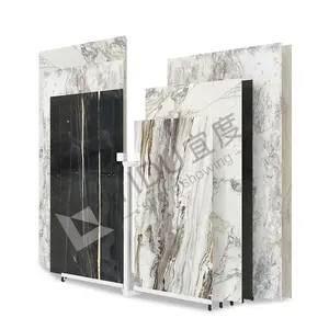 YIDU Factory Marble Circular Slab Tile Sample Rack Rotating Large Page Turning Floor Stone Display Stand With Wheels