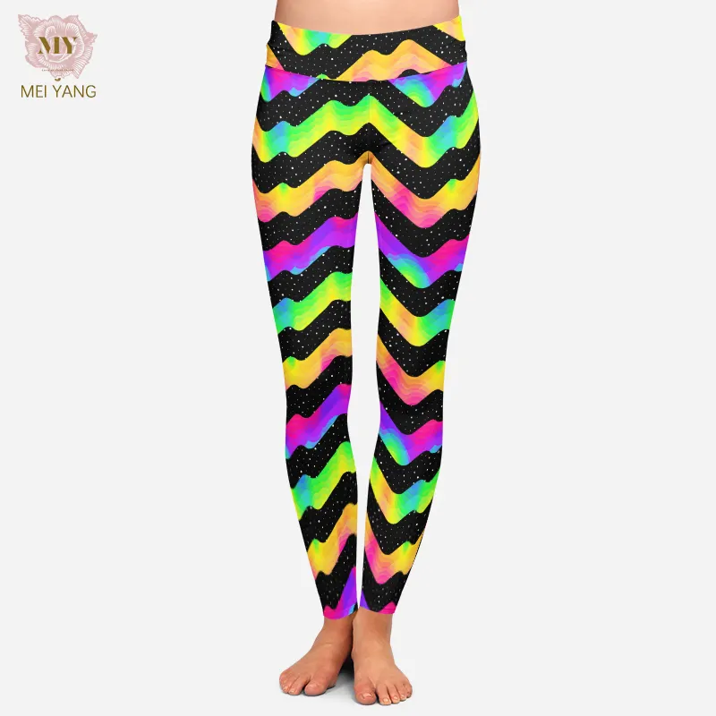 Bright space wave print Women High yoga waist buttery soft 92% polyester 8% spandex leggings for women