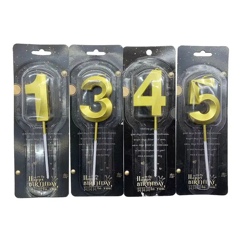 Grosir Elegan 3d Emas Kue Ulang Tahun Nomor Lilin untuk Ulang Tahun 0-9 Nomor Lilin dengan Mahkota