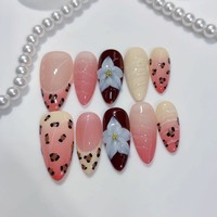 Tacana 10 pièces Faux ongles à presser faits main, forme amande, style européen, sculptés en 3D, haute qualité, couvrance totale, style français, en ABS