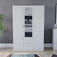 Armoire moderne en bois blanc avec miroir, 3 portes, étagère et tringle de suspension, meuble de rangement pour chambre à coucher