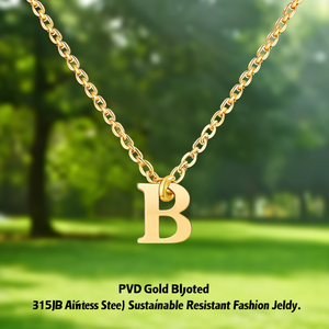 Collier avec pendentif lettre B en acier inoxydable 316L plaqué or PVD, bijoux de mode durables et résistants - Product Image 3