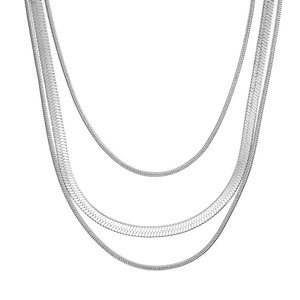 Collar de cadena de serpiente de tres capas estilo europeo-americano, de 4 mm, con hoja de acero inoxidable chapado en oro de 18 quilates, para clavícula, a la moda, de varias capas, regalo diario - Product Image 5