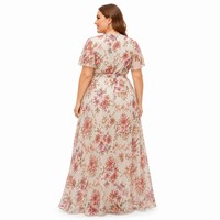 Robe longue en mousseline de soie à imprimé floral, col en V, manches courtes, taille plus, pour occasions spéciales, OEM 1X-5X, 120 GSM