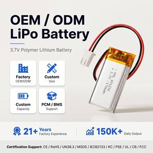 Manufacturer KC MSDS UN38.3 Certified 170mAh 601230 Slim Lipo Cell OEM ODM for Smart Watch Wearable Device Polymer Battery - Product Image 1