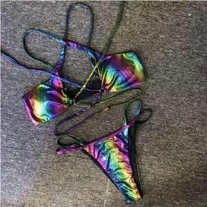 Maillot de bain sexy personnalisé à marque privée, maillot de bain bandage, maillot de bain triangle, maillot de bain une pièce uni/à pois/imprimé, séchage rapide, respirant - Product Image 3