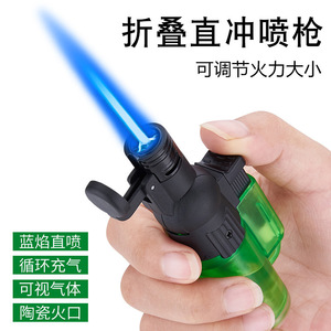 Windproof Direct Fire <b>Lighter</b> Foldable High Temperature Cigar Accessory Green Black Red Color With Flame Adjustment Feature - Product Image 2