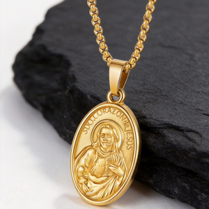 จี้พระแม่พระเยซูแบบวินเทจ ทำจากสแตนเลสชุบทอง สำหรับผู้ชายและผู้หญิง - Product Image 2