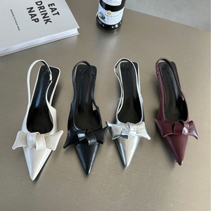 Escarpins rembourrés souples pour femmes, escarpins à talons bas en <span class=keywords><strong>cuir</strong></span> noir avec nœud ruban, escarpins élégants, escarpins d'été à bout pointu - Product Image 6