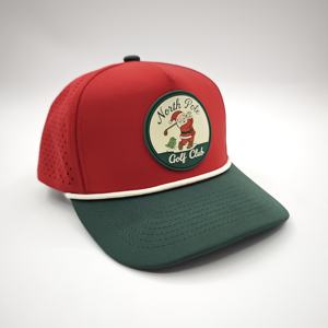 Gorra de Béisbol Deportiva de 5 Paneles, Azul, de Poliéster, con Parche de Goma Personalizado con Diseño de Puntos, Visera Plana, Orificios Cortados con Láser, Impermeable - Product Image 1