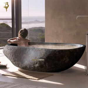 JUNREN Basalt River Stone <strong>Bathtub</strong> for Hotel Bathroom Black Granite <strong>Bathtub</strong> - Product Image 1