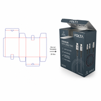 Boîte d'emballage trio de câbles de données VOLTA Premium, carton pliable imprimé sur mesure pour câble de charge 3-en-1, boîte en papier écologique