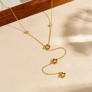 Flower Design Gold Plated Stainless Steel Long Tassel Chain Necklace For Daily Wear - Product Image 2