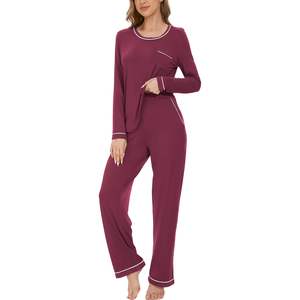 Conjunto de Pijama Largo de Viscosa de Bambú para Mujer, Manga Larga, Cuello Redondo, Ropa de Dormir Suave, Ropa de Estar por Casa - Product Image 2