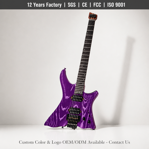 Factory Price Headless Electric Guitar 5-Piece Carbonized Maple Neck Double Tremolo Bridge H-H Coil Split Wholesale - Product Image 4