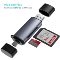 Lector de Tarjetas SD y TF de Alta Velocidad Tipo-C+USB-A 2.0, Personalizable de Fábrica, Compatible con Android/Windows/Mac/Linux, Instalación Externa