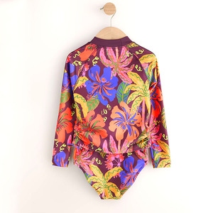 OEM Customized Beach Print <b>Sunscreen</b> Long-Sleeved Two-Piece Swimsuit High-Quality Nylon Bohemian Style Girls' Swimwear - Product Image 4