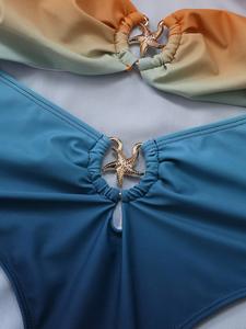 <span class=keywords><strong>Maillot</strong></span> de bain 2 pièces en mousseline grande taille <span class=keywords><strong>pour</strong></span> femme, motif étoile de mer coloré et dégradé, tenue de plage disponible sur AliExpress - Product Image 4