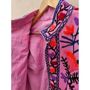 TNT Suzani Embroidery <b>Pink</b> <b>Jacket</b> with Floral Designed Elegant Round Neck Short <b>Tweed</b> <b>Jacket</b> Fashion - Product Image 3