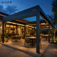 Pergola commerciale entièrement fermée Jiake en aluminium 6063-T5 avec toit rétractable et éclairage LED, idéale pour les restaurants