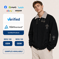 Blouson universitaire personnalisé pour homme en mélange de polyester, OEM ODM, faible MOQ, style streetwear Y2K, avec patch croix gothique, col à boucle en toile