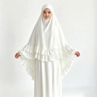 Ensemble jupe et khimar léger pour femme, avec volants, deux pièces, robe modeste, tenue de prière musulmane, tissu froissé aérien, hijab islamique