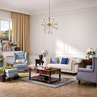 Canapés 3 places pour salon, tissu Chesterfield, capitonnés, meubles en bois, ensemble de canapés pour projet d'aménagement hôtelier