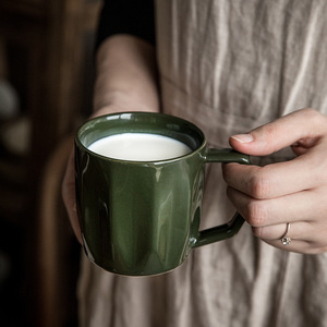 Tasse à café en céramique blanche et verte, style rétro japonais, avec logo personnalisé, faite à la main, en porcelaine miroir, pour café - Product Image 2