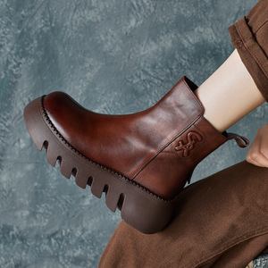 รองเท้าบูทหนังแท้ทำมือสไตล์อังกฤษแบบผูกเชือก ส้นเตารีด  ใส่สบาย เดินง่าย สำหรับผู้หญิง ทุกฤดู - Product Image 2