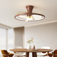 Mini ventilateur de plafond en bois doré moderne de 21 pouces avec lumière LED Télécommande à 6 vitesses Moteur à courant alternatif Corps de lampe en fer ABS pour chambre à coucher