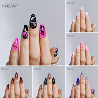 Faux ongles en gel souple noirs à pointe française Halloween, forme amande/stiletto moyenne, design dégradé noir, ongles à coller, style gothique