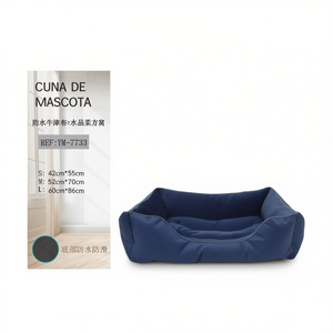 Casa para Perros de Tela Oxford Azul Oscuro con Terciopelo Cristalizado, Juego de Tres Piezas para Mascotas - Product Image 2