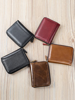Grosir dompet kulit sapi asli pria Vintage dengan penutup terbuka ritsleting PU tahan air pemegang uang tunai pendek lapisan poliester
