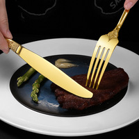 Ensemble de couverts rétro en acier inoxydable 410 avec poignée gaufrée, finition miroir or et argent, pour hôtels et restaurants