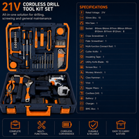 Ensemble de forets, boîte à outils, perceuse sans fil 21V avec 2 batteries, ensemble d'outils manuels multifonctionnels complets pour la réparation à domicile, bricolage, OEM, ODM