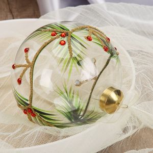 Bola de Navidad de cristal transparente con hojas pintadas a mano y piedras brillantes decorativas Rojas Adornos navideños - Product Image 5
