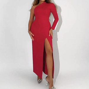Abito Aderente da Donna Personalizzato <span class=keywords><strong>in</strong></span> <span class=keywords><strong>Maglia</strong></span> Spazzolata a Vita Alta <span class=keywords><strong>con</strong></span> <span class=keywords><strong>Spacco</strong></span> - Product Image 3