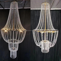 Lustre suspendu de luxe en cristal doré perlé pour décoration de scène de mariage, fête, événement, luminaire de plafond